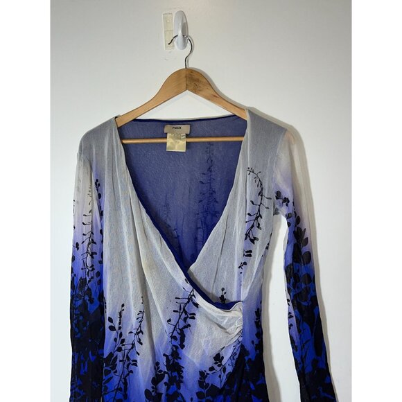 Fuzzi Blue Ombre Mesh Print Long Sleeve top Blouse Womens Size 20 - Picture 3 of 8